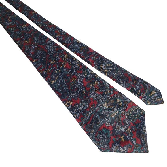 Manhattan Paisley Floral Silk Tie Red Blue Pattern Vintage Office Work Dad Gift - Picture 1 of 5